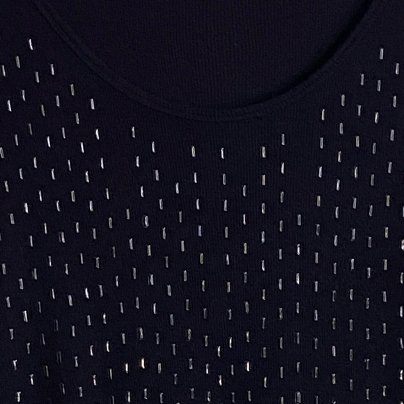 Calvin Klein beaded front 3/4 sleeve black top. Size M - Picture 3 of 5